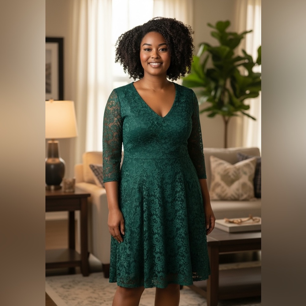 TORRID WOMENS SKATER DRESS, GREEN , LACE , size 1